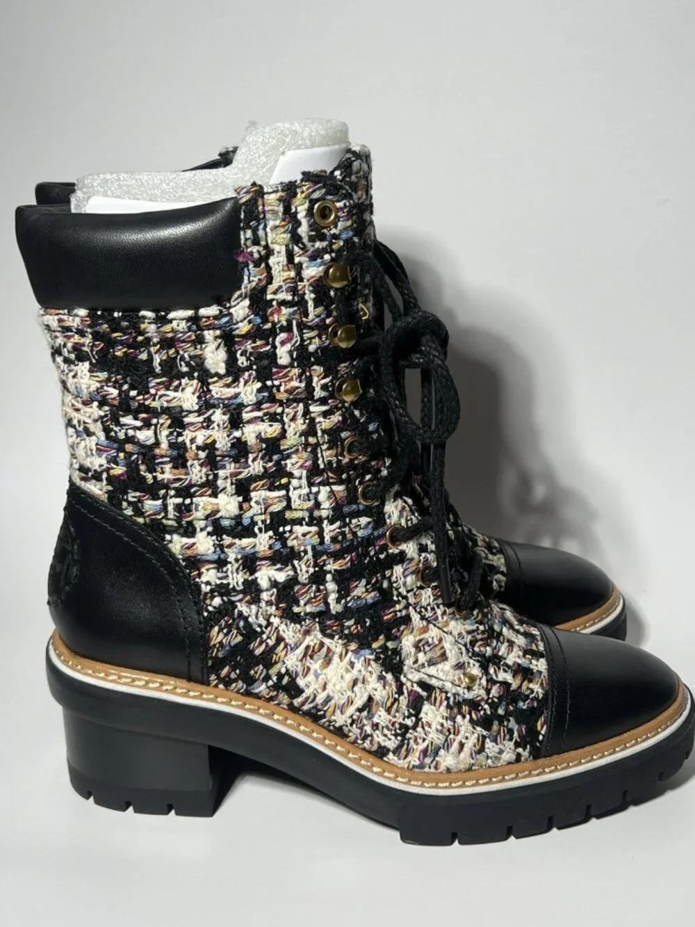Tory Burch Tweed Leather Lace-Up Ankle Boots Women’s 7.5 New in Box